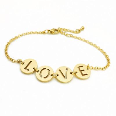 China CLASSIC Hollow Gold Rose Gold LOVE Bangle Stainless Steel Letter Bangle Bracelet for sale