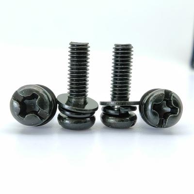 China Hard Promotional Durable Black Pan Head Combination Screw Round Head Screws With Washer Electronics Screws for sale