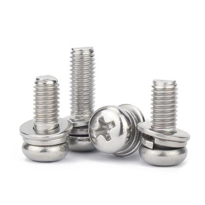 China Plain 16Mm Hard High Quality Triple Combination Stainless Steel Pan Head Screws for sale