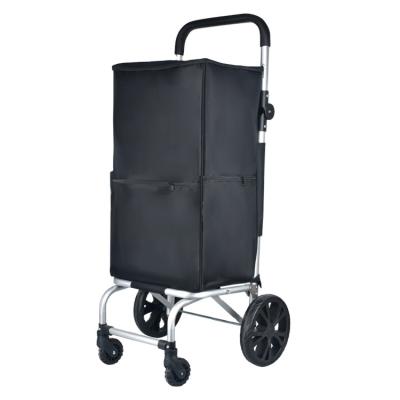 China Durable And Waterproof Foldable Grocery Trolley Trolley Large Popular Multifunctional Black Shopping Reusable Shopping Bag for sale