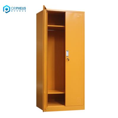 China Foldable Luxury Orange Home Furniture Swing Door Clothes Organizer Closet Wardrobe Cheap Double Bedroom Steel Almirah for sale