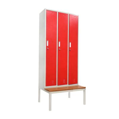 China Foldable Popular Modular Red Steel 3 Door Clothes Shelf Organizer Hanger Bench Closet Divider With Key Lock for sale