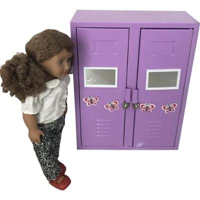 China Metal girls playset furniture purple mini cabinet school doll locker double with hangers for sale