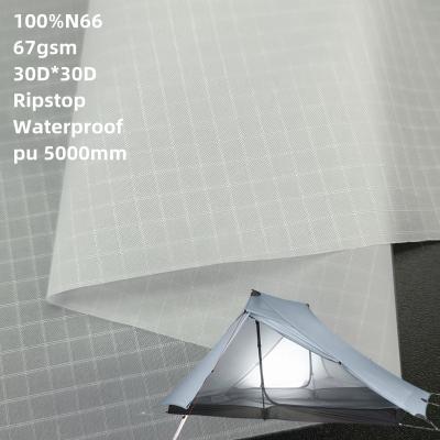 China N66 waterproof waterproof PU coated fabric 100% nylon66 30D*30D waterproof PU 5000mm ripstop nylon fabric for sale