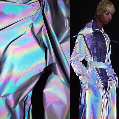 China 100% polyester waterproof reflective light luminous rainbow reflective fabric for fashion coat for sale