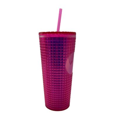 China 24oz Yes Popular Studded Tumbler Double Wall Plastic Purple Light Blue Black Matte Studded Tumbler With Straw for sale