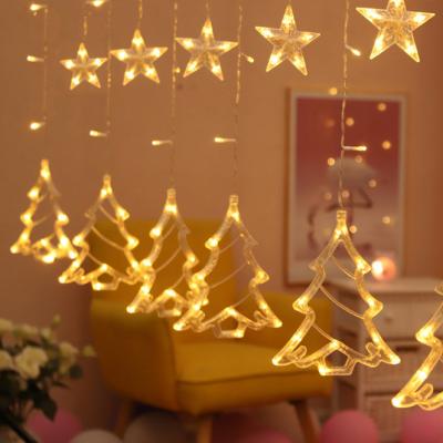 China Custom Hot Sale Christmas Pattern Curtain String Light Christmas Tree Heart Elks Twinkle LED Window Curtain String Light for sale