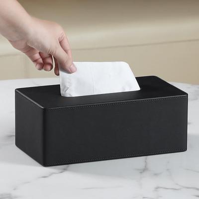 China Lightweight Luxury Custom Logo PU Leather Tissue Box Lids Dispenser Facial Tissue Holders With Magnetic Bottom For Countertop Office Home Office for sale