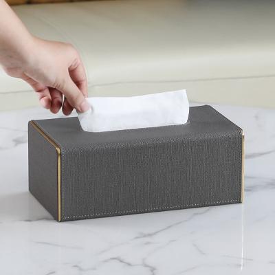 China Lightweight Luxury PU Leather Rectangular Tissue Box Cover With Magnetic Bottom Elegant Napkin Tissue Box Lid Receipt Leather Tissue Holder for sale