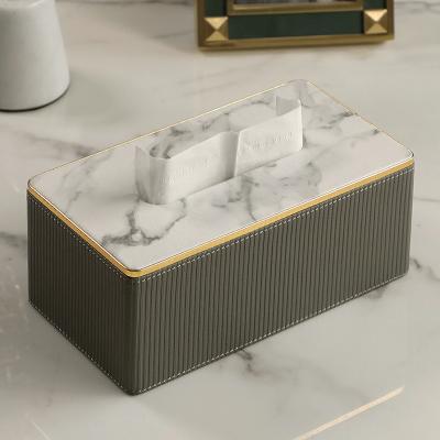 China Household Light Luxury Luxury Living Room Light Roman Column Stripe Tissue Storage Tissue Paper Box MAVOBO Leather Tissue Box Cover for sale