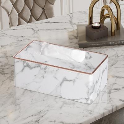 China Amazon Free Sample Hit Modern Rectangular White Marble Pattern Tissue Box Lid Modern Leather Tissue Dispenser Box Holder for sale