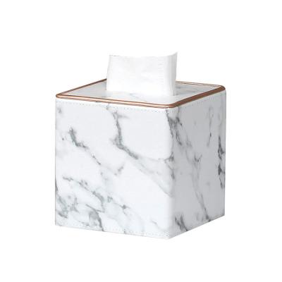 China 2022 New Arrival Light Luxury Luxury Marble Texture Leather Tissue Box Lid With Magnetic Bottom Square Form PU Leather Tissue Box Holder for sale