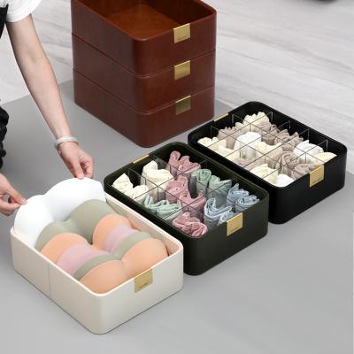 China Luxury High-end Style Wardrobe Closet Organizer Leather Underwear Storage Box Bra Bangs Organizer Storage Boxes for sale