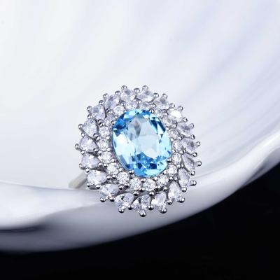 China Other New S925 Silver Inlaid Natural Topaz Ring Luxury High Carbon Blue Diamond Ring Women Jewelry Wedding Engagement Rings For for sale