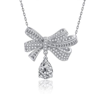 China Cute Zodiac Water Drop Shape Newest Bling Bing Girls Necklace Full Crystal Bowknot Necklace Hot Sale Luxury Jewelry for sale