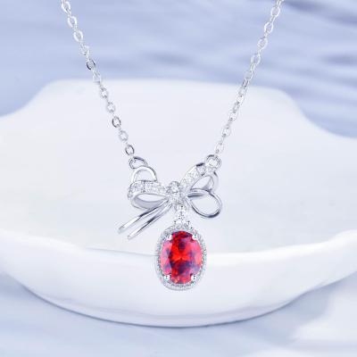 China Hot Selling Silver Full Crystal Necklace For Women Gift Girls Bling Bling Bowknot New Trend Cute Zircon Necklace Newest for sale