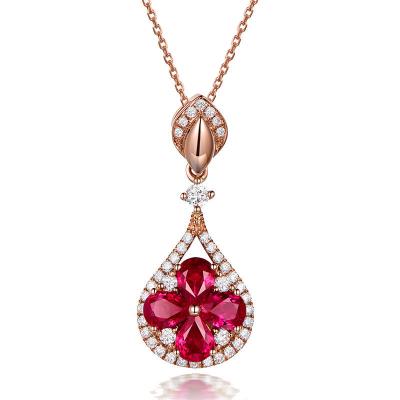 China Exquisite Pendant Luxury Attractive 18K Rose Gold Plated Water Drop Rose Red Zircon Flower Necklace for Women Jewelry Accessories for sale