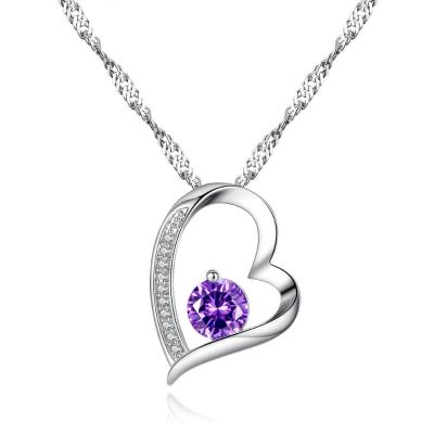 China Fashion Attractive Classic Purple Heart Pendant Exquisite Zircon Platinum Plated Love Heart Necklace Pendant For Women Jewelry Accessories for sale