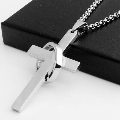 China Jesus Cross Fashion Mens Personality 316L Stainless Steel Cross Necklace Pendant Punk Round Pendant For Men Religious Jewelry Accessories for sale