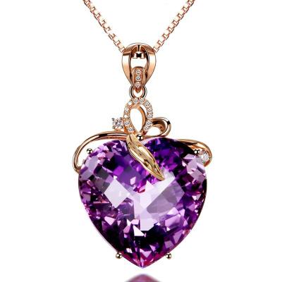 China Eye-Catching Exquisite Luxury Purple CZ Crystal Pendant 18K Rose Gold Plated Heart Necklace Pendant For Women Fashion Jewelry Accessories for sale