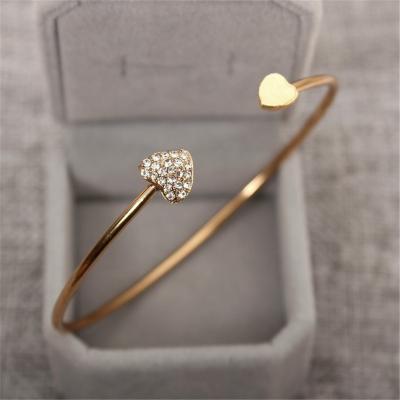 China Crystal Love Heart Bangle Fashion Crystal Heart Bangle Bracelet Gold Plated Adjustable Cuff Bangle Peach Heart Double Opening Bangle For Women Jewelry for sale