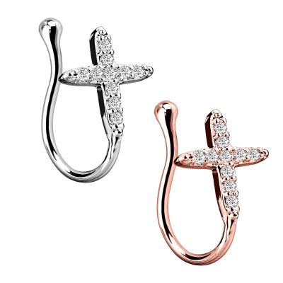 China New Hiphop Style Cross With Diamonds Fashion Nose Ring Don&'t Piercing Tribal Clip On Nose Ring Indian Nose Ring Men for sale