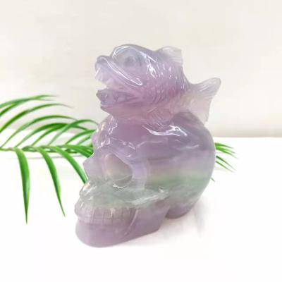 China Wholesale China Crystal Skulls Natural Fluorite Carved Skulls With Shark For Gift Decoration for sale