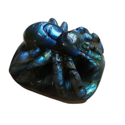 China Natural China Labradorite Stone Carving Spider Tarantula Carving Stereo Engraving With Good Flash for sale