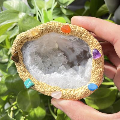 China Hot Sale 7 Chakra Gemstones Crystal Gravel Ships Amethyst Rose Quartz Agate Geode Group From Europe for sale