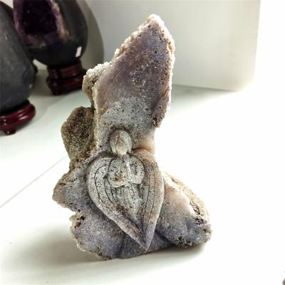 China China Natural High Quality Grape Agate Rough Stone Crystal With Goddess Statue For Home Decoration for sale