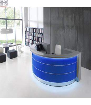 China Modern Look Blue Glossy Solid Finish Round Shape Outdoor Office Reception Counter for sale