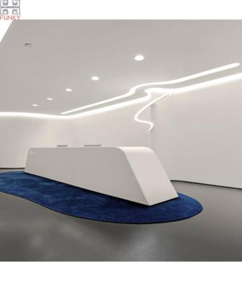 China Glacier Look Modern White Long Shape Design Artificial Marble Reception for sale