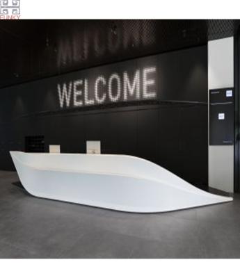 China Modern Look Art Shape Irregular White Solid Exterior Design Company Modern Reception Counter for sale