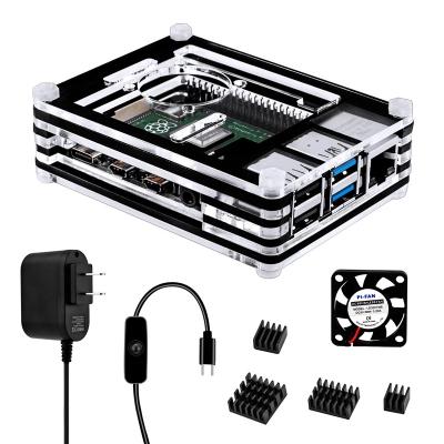 China Raspberry Pi 4 Kit Case Acrylic Case with Fan, 5V 3A Power Supply with On/Off Switch, 4Pcs Heatsinks LA025 for sale