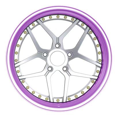 China Two Piece Forged Aluminum Alloy Rivet Deep Lip Clear Purple Rim Polished Center Silver for sale