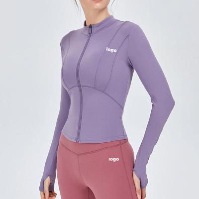 China 2022 Purple Long Sleeve Antibacterial Workout Top With Zipper for sale