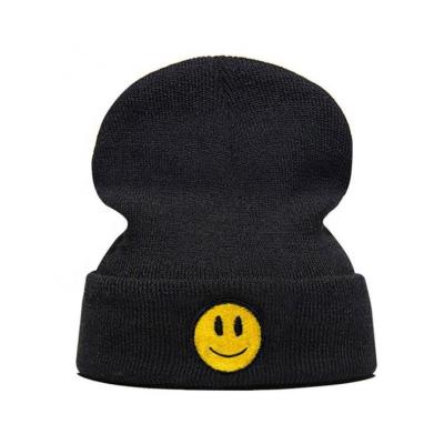 China Wholesale Custom Black Smile JOINT Embroidery No Pom Beanies Baby Beanie Hat for sale