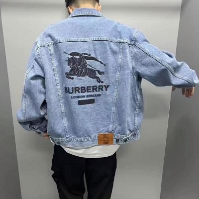 China Viable Custom Chenille Embroider Logo Patch Design Men's Blue Cotton Twill Denim Wash Jacket for sale