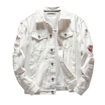 China Viable Custom Men's Denim Lattice Jacket Trendy Fashion Ripped Denim Male Streetwear Jackets Cowboy Coats for sale