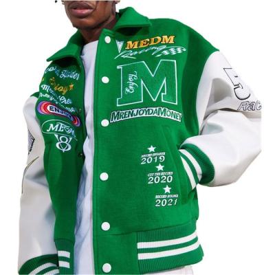 China Custom Sale High Quality Baseball Cotton Letterman Bomber Slim Fit Warm Viable Jacket Mens Green Windproof Jacket for sale