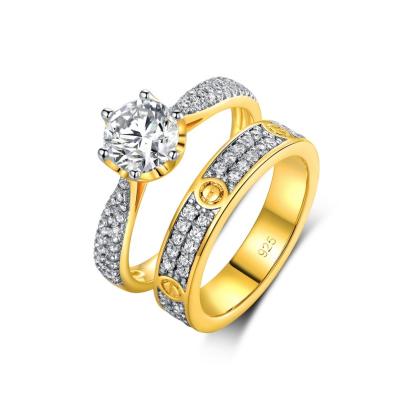 China Luxury Wedding Ring Set 18K Ring Lovers Set CLASSIC Fashion Gold Plated Stacking Ring for sale