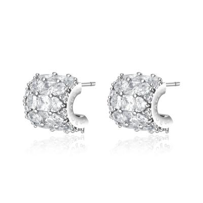 China Imperial Nickel Free Lead Free Coutiers Pave Crown Stud Earrings 925 Sterling Silver CZ Diamond C-shape Stud Earrings for sale