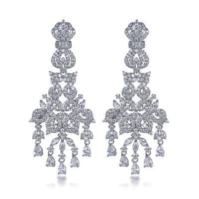 China Wholesale design white luxury crystal zirconia crystal zirconia aretes de plata de tassel aretes colgantes de diamantes lead free nickel free for sale