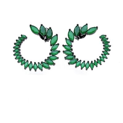 China Lead Free Brass Stud Earrings Factory Price CZ Green CZ Green Glass Paved Fashion Earrings Luxury Accessory for sale