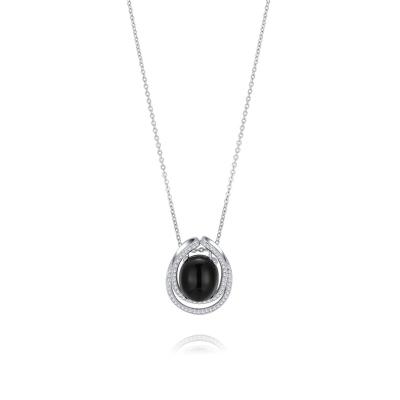 China New style FASHIONABLE black CZ Diamond Pendant Necklace Silver Jewelry round ball pendant necklace for women for sale