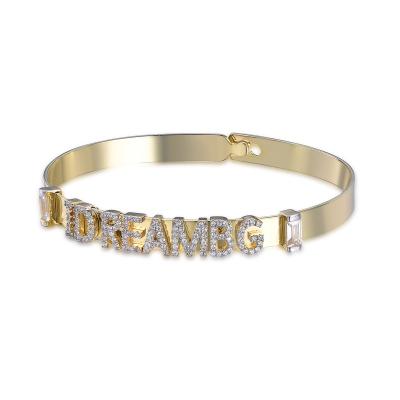 China Good Price 18k Gold 925 Sterling Silver Combination Alphabet Zircon Bangle Bracelet FASHIONABLE for sale