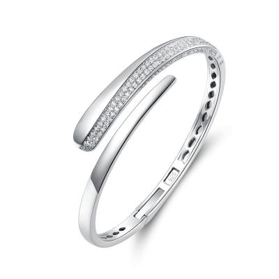 China Trendy bracelets Zircon simple design Zircon silver bangle fashionable personality cuff bracelets WOMEN BRACELETS custom made for sale