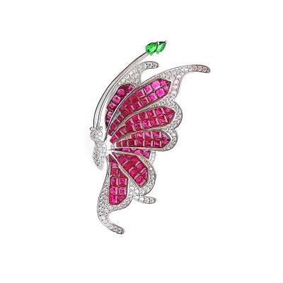 China Hot Fashion Silver Diamond Invisible Setting Butterfly Brooches Colorful In Sterling Silver For Sale for sale