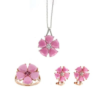 China Drop Earrings Ring Silver Jewelry Set 18k Rose Gold Pink Lucky Flower Lead Free Nickel Free Clover Necklace for sale