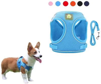 China 2021 Reflective Mesh Puppy Vest Harness Reflective Soft Adjustable Cat Air Mesh Dog Harness And Leash Set Small for sale